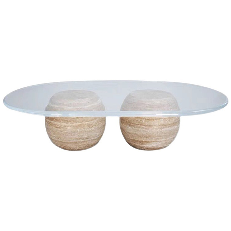 Кофейный стол Euan Travertine Coffee Table Прозрачное Стекло Бежевый Кофейный стол Euan Travertine Coffee Table Прозрачное Стекло Бежевый в Липецке | Loft Concept