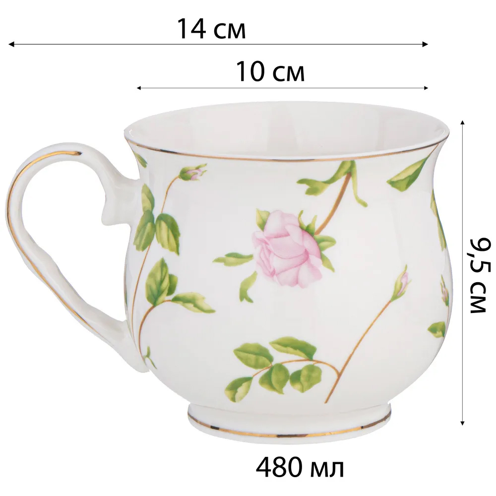 Кружка фарфоровая белая с цветочным принтом 480 мл Flower Porcelain Collection Кружка фарфоровая белая с цветочным принтом 480 мл Flower Porcelain Collection в Липецке
