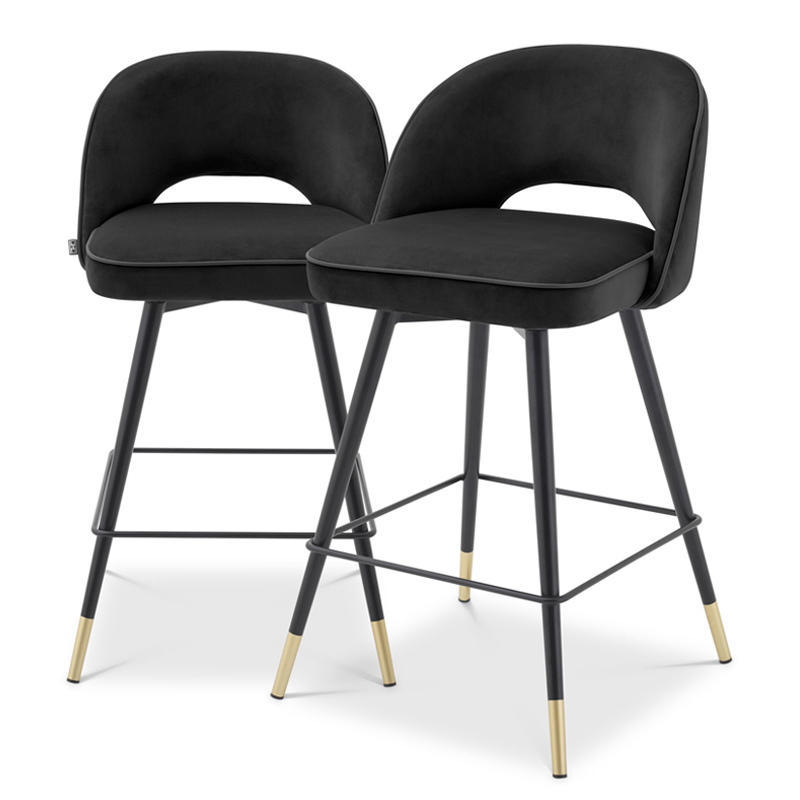 Комплект полубарных стульев Eichholtz Counter Stool Cliff set of 2 black Черный Латунь Комплект полубарных стульев Eichholtz Counter Stool Cliff set of 2 black Черный Латунь в Липецке | Loft Concept