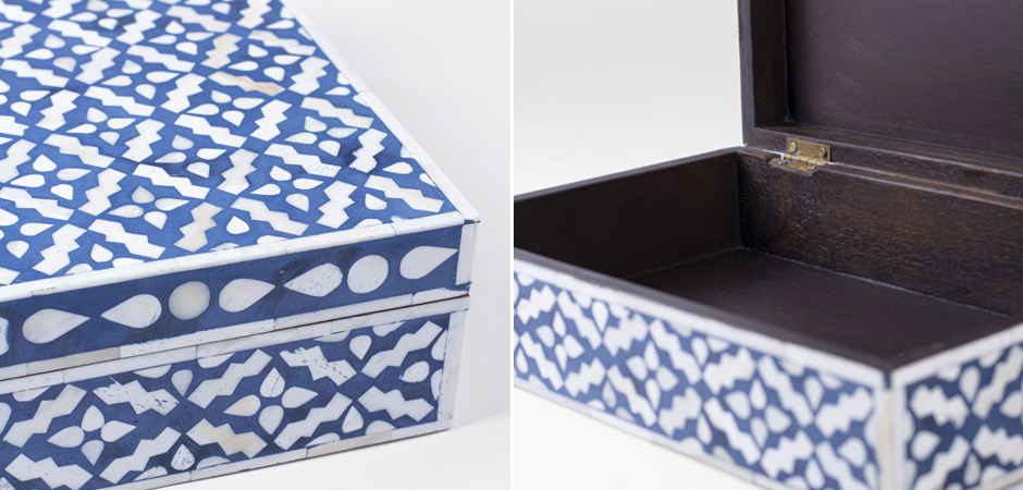Шкатулка инкрустация костью Pattern Inlay Box Indigo - фото №1