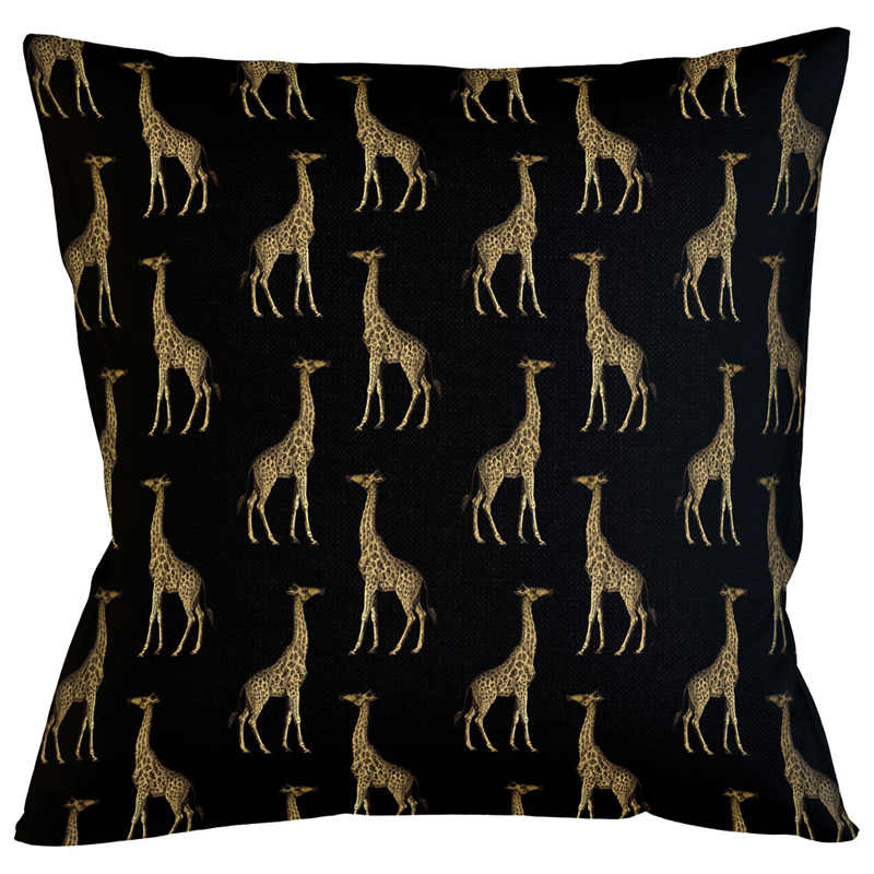 Декоративная подушка с узором из жирафов Home Safari Black Черный Коричневый в Липецке | Loft Concept 