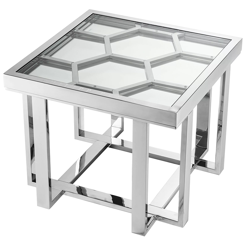 Приставной стол Philipp Plein Side Table Skeleton Chrome Хром Зеркало Прозрачное Стекло в Липецке | Loft Concept 