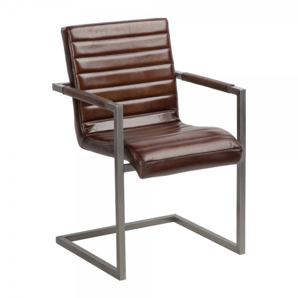 Стул с подлокотниками Leather Metal Коричневый Графит в Липецке | Loft Concept 