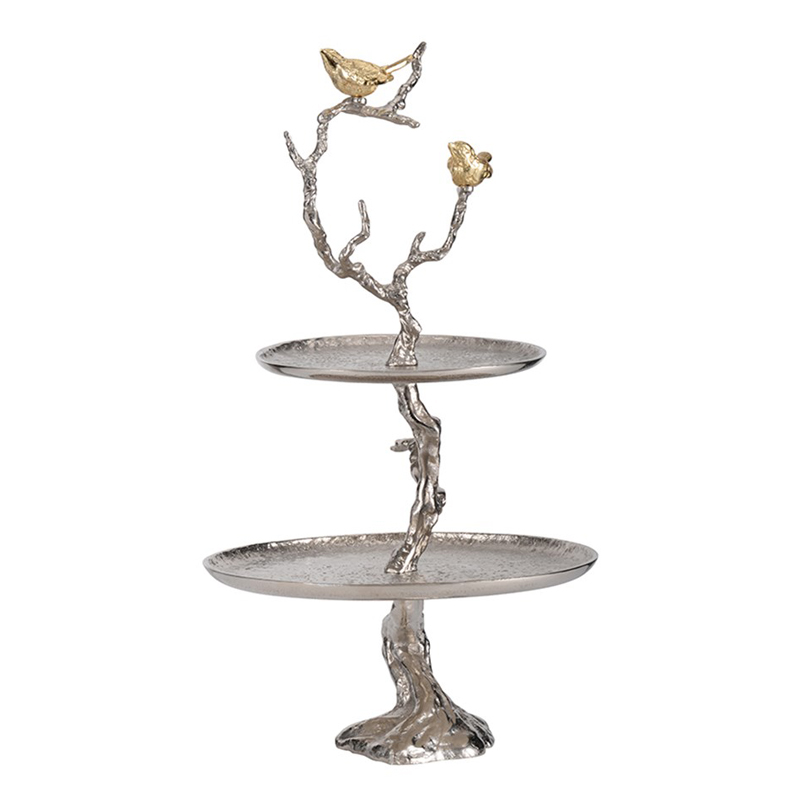 Блюдо двухъярусное Birds on Branches silver Сатиновое Серебро Золотой Блюдо двухъярусное Birds on Branches silver Сатиновое Серебро Золотой в Липецке | Loft Concept