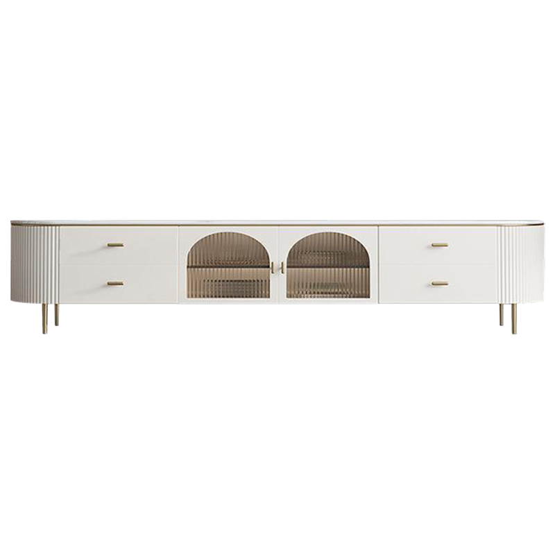 ТВ-тумба Shauna TV Stand Белый Золотой Прозрачное Стекло ТВ-тумба Shauna TV Stand Белый Золотой Прозрачное Стекло в Липецке | Loft Concept