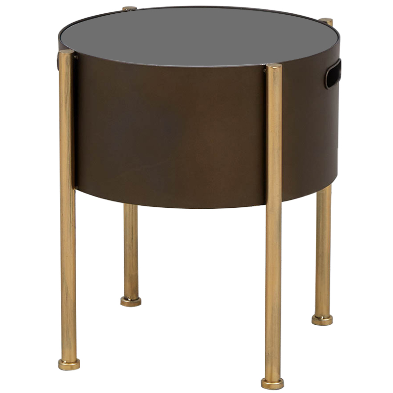 Приставной стол Barnaby Round Side Table Коричневый Латунь Стекло Смок Приставной стол Barnaby Round Side Table Коричневый Латунь Стекло Смок в Липецке | Loft Concept