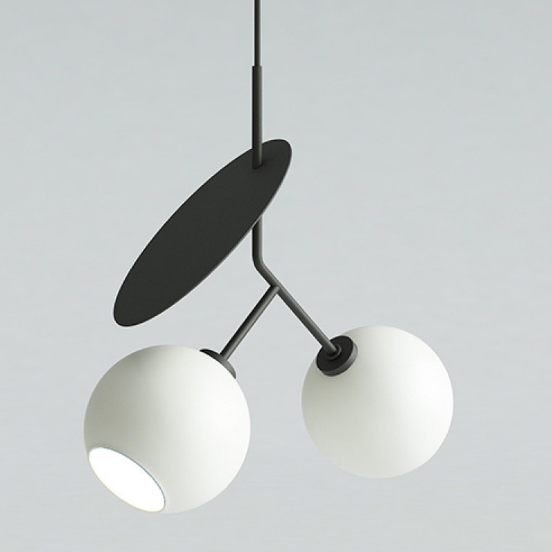 Подвесной светильник Cherry Pendant Double Black Белое матовое стекло Черный Подвесной светильник Cherry Pendant Double Black Белое матовое стекло Черный в Липецке | Loft Concept