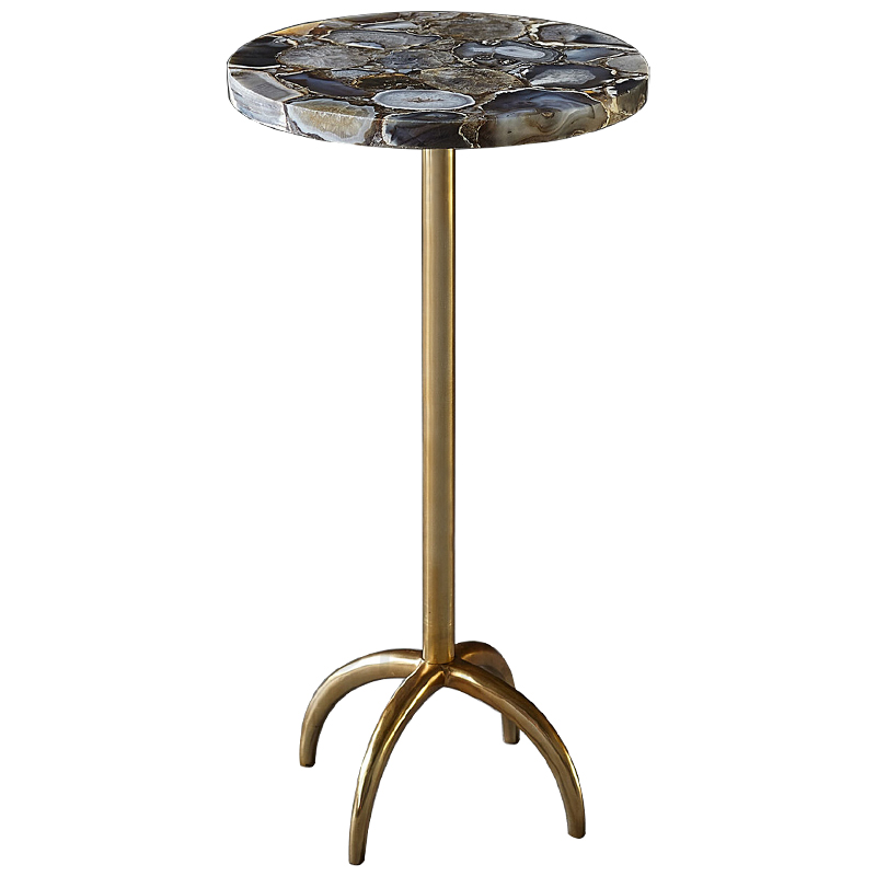 Приставной столик со столешницей из агата Grey Agate Side Table Серый Коричневый Латунь в Липецке | Loft Concept 