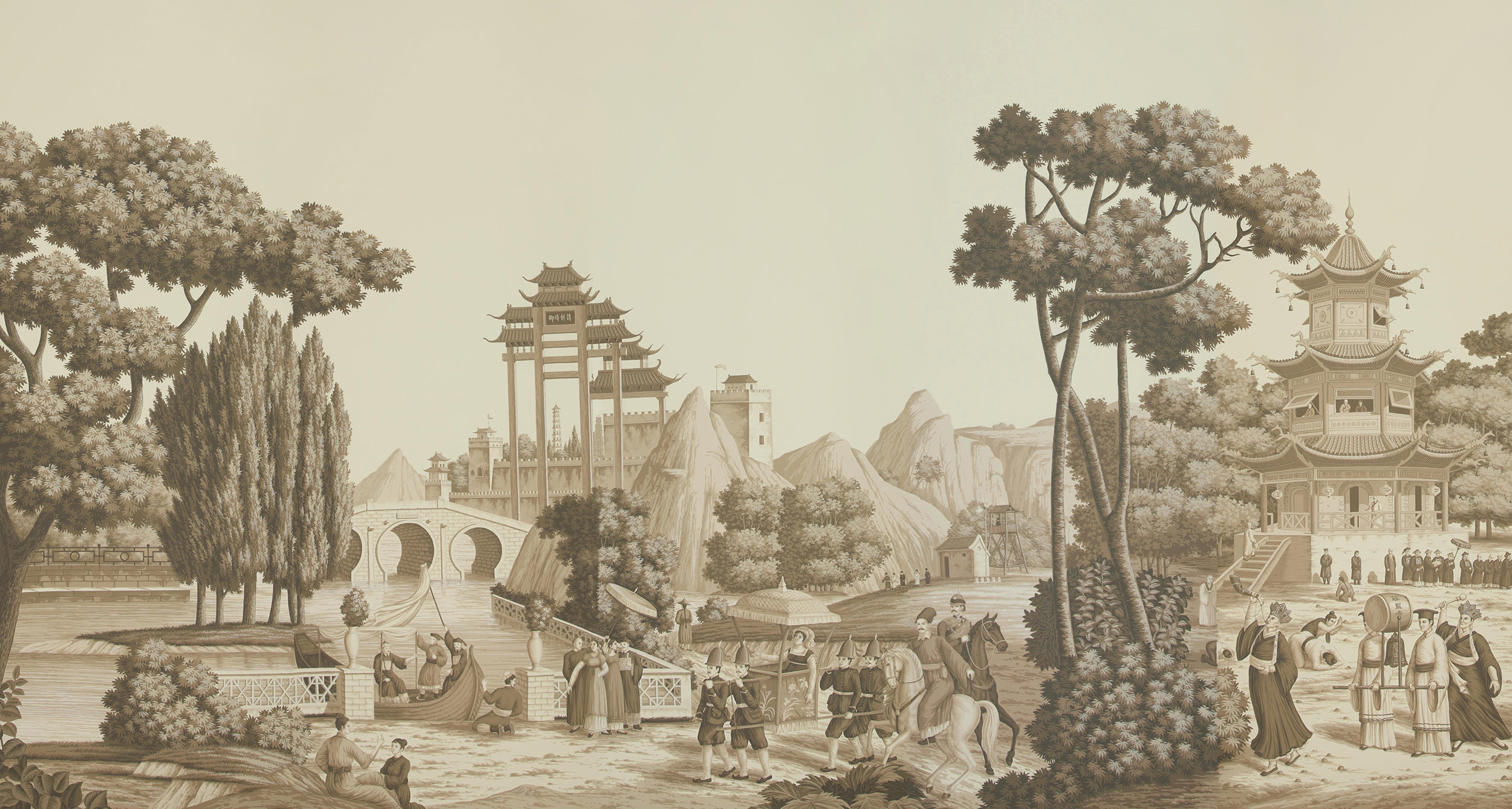 Обои ручная роспись Procession Chinoise Sepia on scenic paper Обои ручная роспись Procession Chinoise Sepia on scenic paper - постер Loft-Concept в Липецке