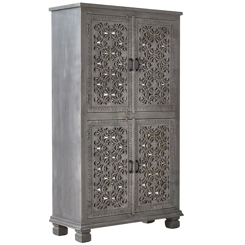 Шкаф Indian Antique White Furniture Cupboard Advik серый Серый Шкаф Indian Antique White Furniture Cupboard Advik серый Серый в Липецке | Loft Concept