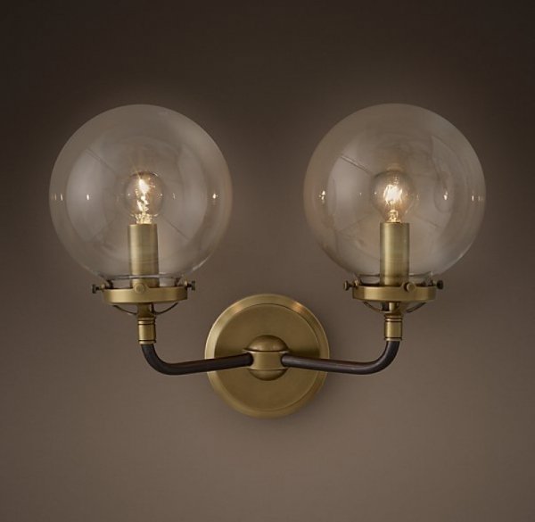 Бра Bistro Globe Clear Glass Double Sconce Brass Бра Bistro Globe Clear Glass Double Sconce Brass в Липецке | Loft Concept