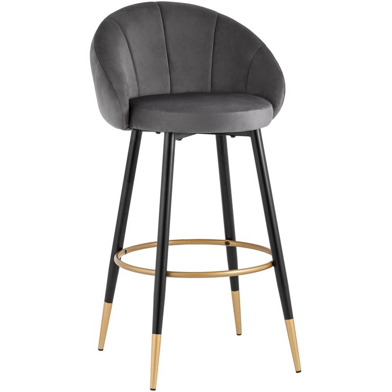 Барный Стул Alberto Chair Серый Велюр Серый Черный Золотой Барный Стул Alberto Chair Серый Велюр Серый Черный Золотой в Липецке | Loft Concept
