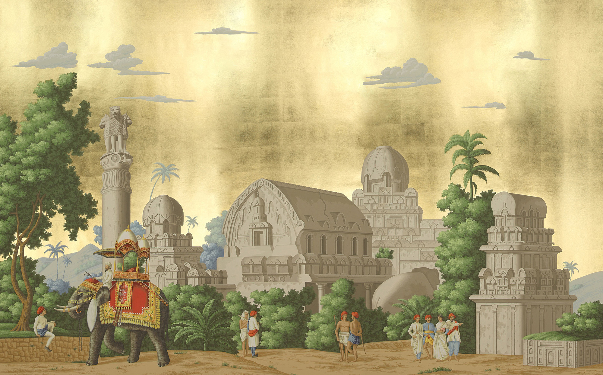 Обои ручная роспись Early Views of India Eden on Deep Rich Gold gilded paper Обои ручная роспись Early Views of India Eden on Deep Rich Gold gilded paper - постер Loft-Concept в Липецке
