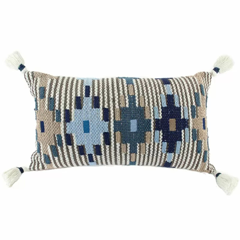 Подушка Blue Ikat с кисточками Синий Голубой Бежевый Подушка Blue Ikat с кисточками Синий Голубой Бежевый в Липецке | Loft Concept