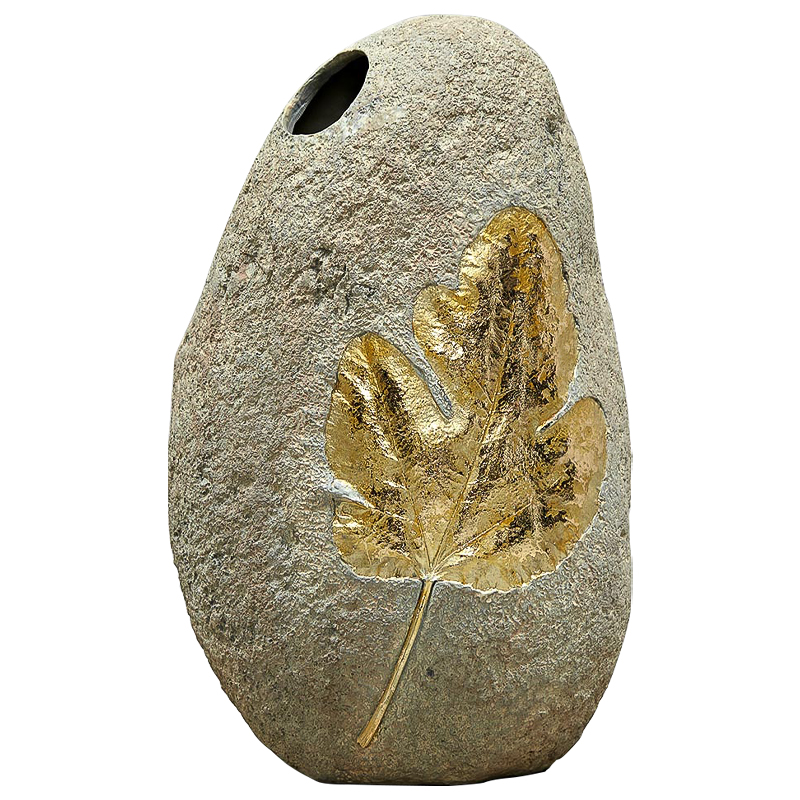 Ваза Golden Stone Leaf Vase имитация камня Бежево-серый Золотой Ваза Golden Stone Leaf Vase имитация камня Бежево-серый Золотой в Липецке | Loft Concept