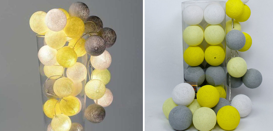 Гирлянда хлопковые фонарики Сotton Ball Yellow - Loft-Concept в Липецке