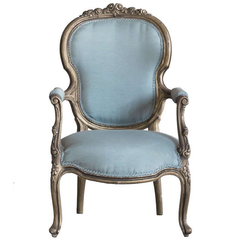 Кресло Arm Carved Chair blue linen Голубой пастельный Темный дуб Кресло Arm Carved Chair blue linen Голубой пастельный Темный дуб в Липецке | Loft Concept