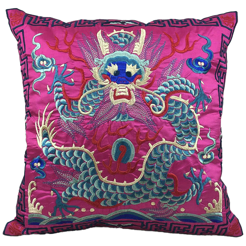 Декоративная подушка с вышивкой Chinese Dragon Pink Розовый Мульти Декоративная подушка с вышивкой Chinese Dragon Pink Розовый Мульти в Липецке | Loft Concept