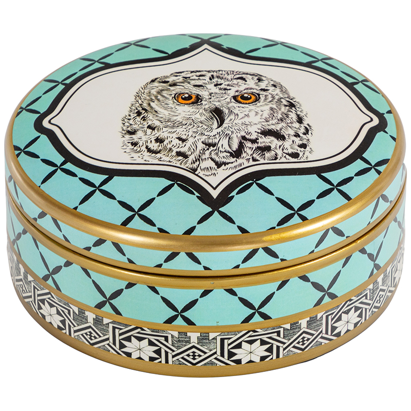 Шкатулка Owl Collection Turquoise Box Черно-белый Бирюзовый Золотой в Липецке | Loft Concept 