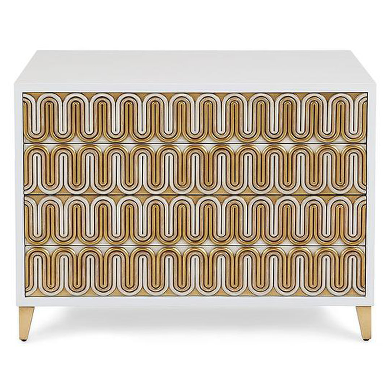 Комод Park Avenue Brass Wave Pattern Chest of Drawers Белый Золотой Комод Park Avenue Brass Wave Pattern Chest of Drawers Белый Золотой в Липецке | Loft Concept