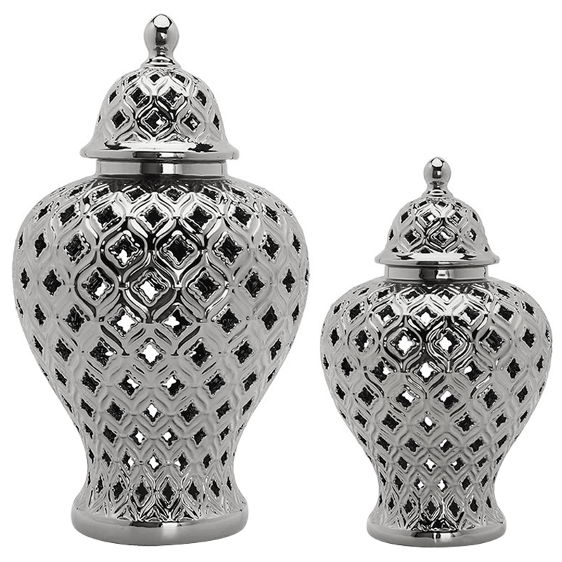 Ваза с крышкой Ceramic Silver Carving Vase Серебряный Ваза с крышкой Ceramic Silver Carving Vase Серебряный в Липецке | Loft Concept