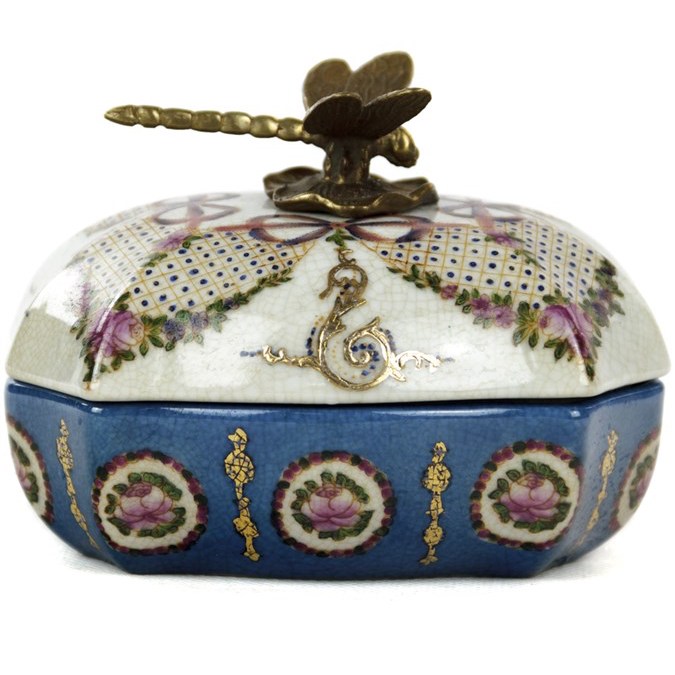 Шкатулка Box Floral Ornament Белый Бронза Синий Шкатулка Box Floral Ornament Белый Бронза Синий в Липецке | Loft Concept