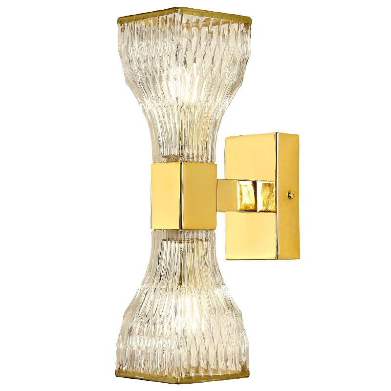 Бра с двумя плафонами из рельефного стекла GLASS HORN Gold Прозрачный Золотой Бра с двумя плафонами из рельефного стекла GLASS HORN Gold Прозрачный Золотой в Липецке | Loft Concept