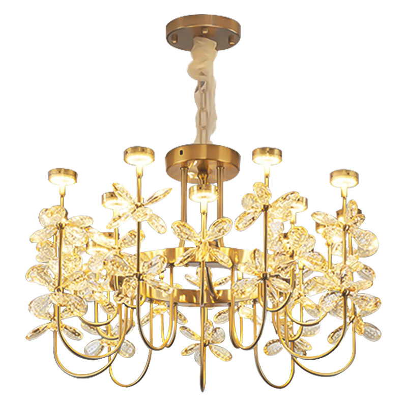 Люстра с хрустальными цветами Crystal Flowers Chandelier Золотой Прозрачный Люстра с хрустальными цветами Crystal Flowers Chandelier Золотой Прозрачный в Липецке | Loft Concept