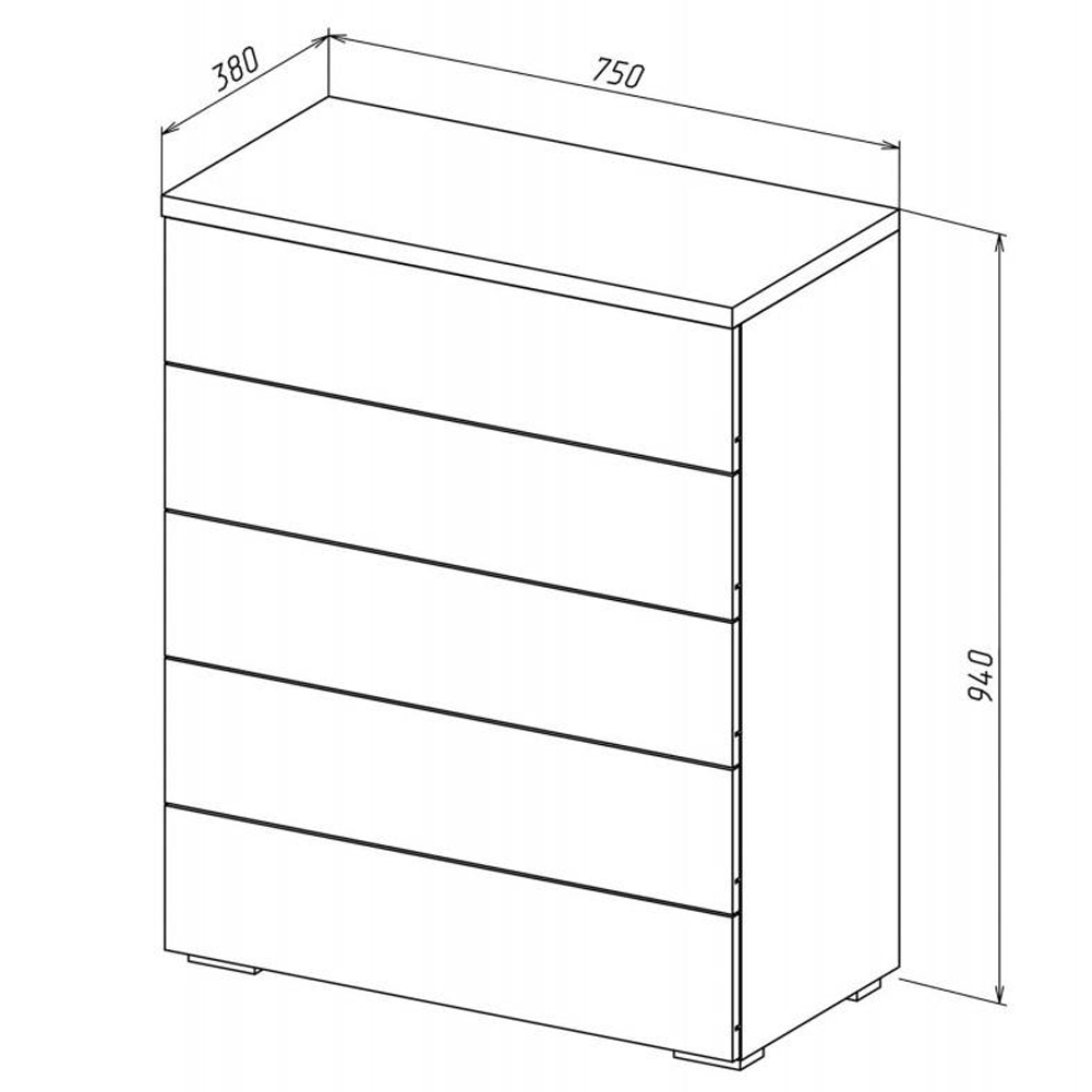 Комод с белым глянцевым фасадом с 5-ю ящиками Grace of Furniture Комод с белым глянцевым фасадом с 5-ю ящиками Grace of Furniture в Липецке