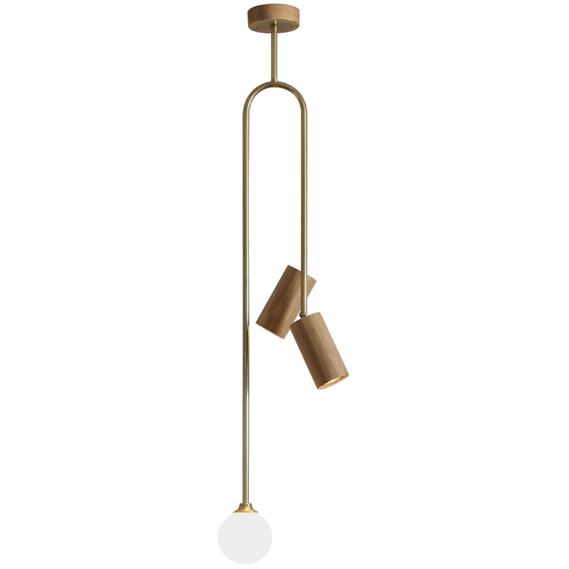 Потолочный светильник Ando Wooden Metal Brass Light 3 плафона Древесина Коричневый Латунь Потолочный светильник Ando Wooden Metal Brass Light 3 плафона Древесина Коричневый Латунь в Липецке | Loft Concept