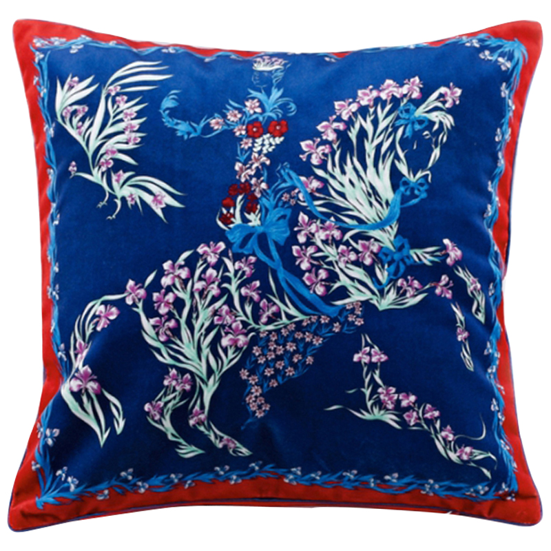 Декоративная подушка Hermes Horse 117 Синий Красный Мульти Декоративная подушка Hermes Horse 117 Синий Красный Мульти в Липецке | Loft Concept