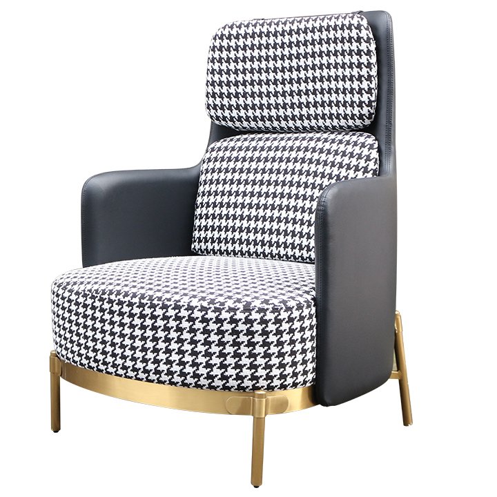 Кресло Pied de poule Gray high Armchair Черно-белый Латунь Кресло Pied de poule Gray high Armchair Черно-белый Латунь в Липецке | Loft Concept