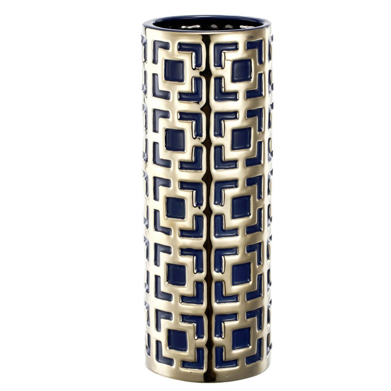 Ваза с геометрическим узором Marion Vase Золотой Синий Ваза с геометрическим узором Marion Vase Золотой Синий в Липецке | Loft Concept