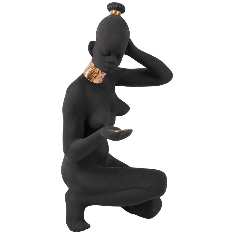 Статуэтка African Woman Sitting Statuette Черный Золотой Статуэтка African Woman Sitting Statuette Черный Золотой в Липецке | Loft Concept