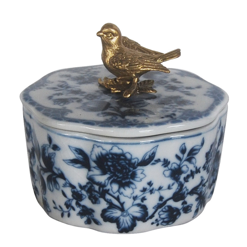 Шкатулка Blue and Bronze Bird Бронза Синий Белый Шкатулка Blue and Bronze Bird Бронза Синий Белый в Липецке | Loft Concept
