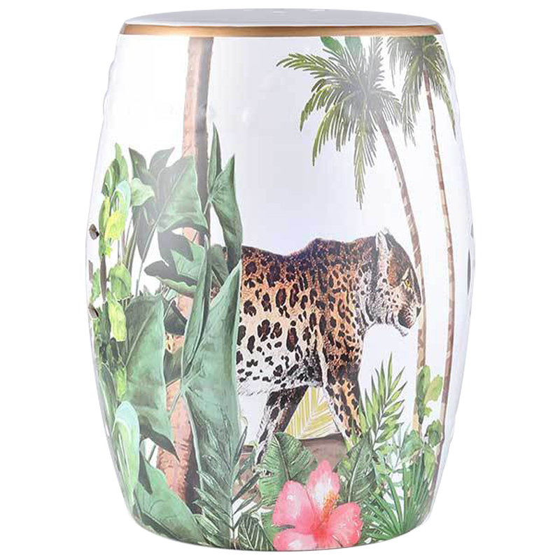 Керамический табурет Leopard Tropical Animal Ceramic Stool White Белый Зеленый Коричневый Керамический табурет Leopard Tropical Animal Ceramic Stool White Белый Зеленый Коричневый в Липецке | Loft Concept