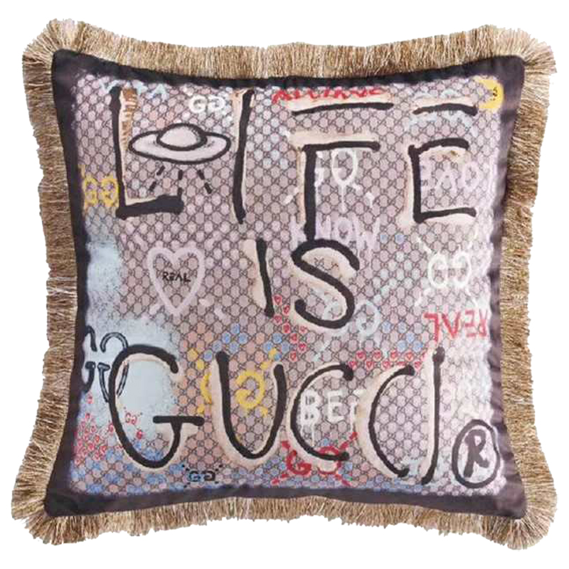 Декоративная подушка Cтиль Gucci Life is Gucci Коричневый Мульти Декоративная подушка Cтиль Gucci Life is Gucci Коричневый Мульти в Липецке | Loft Concept