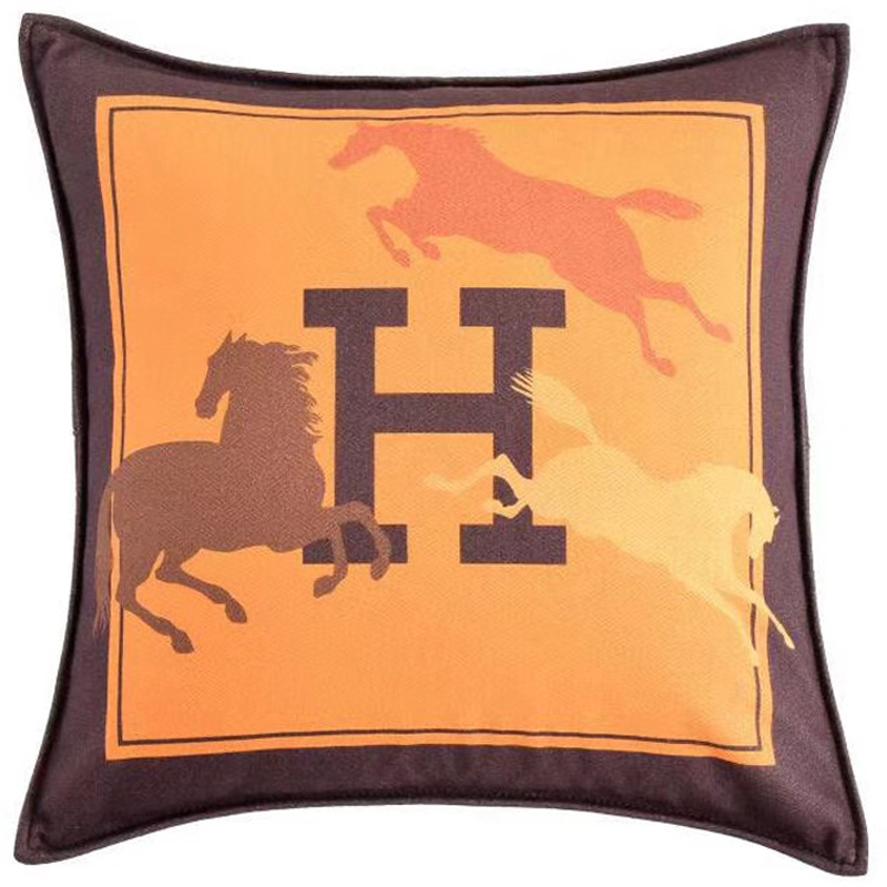 Декоративная подушка Hermes Horse 45 Желтый Коричневый Оранжевый в Липецке | Loft Concept 