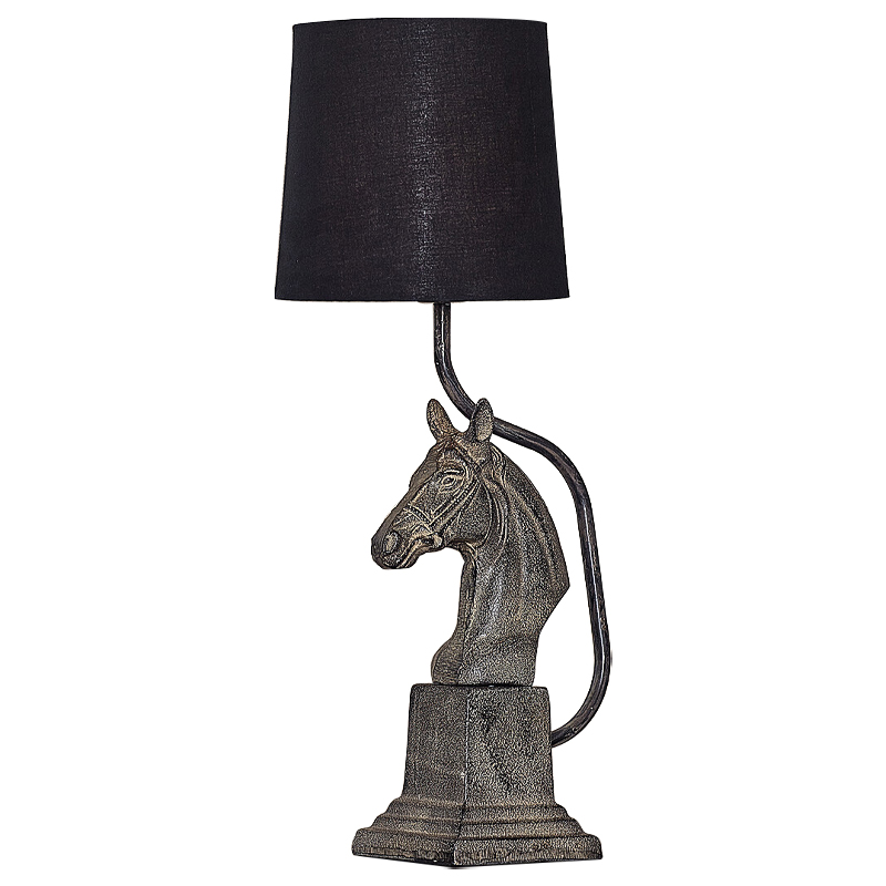 Настольная лампа с абажуром Lampshade Horse Sculpture Черный Металлик винтаж Настольная лампа с абажуром Lampshade Horse Sculpture Черный Металлик винтаж в Липецке | Loft Concept