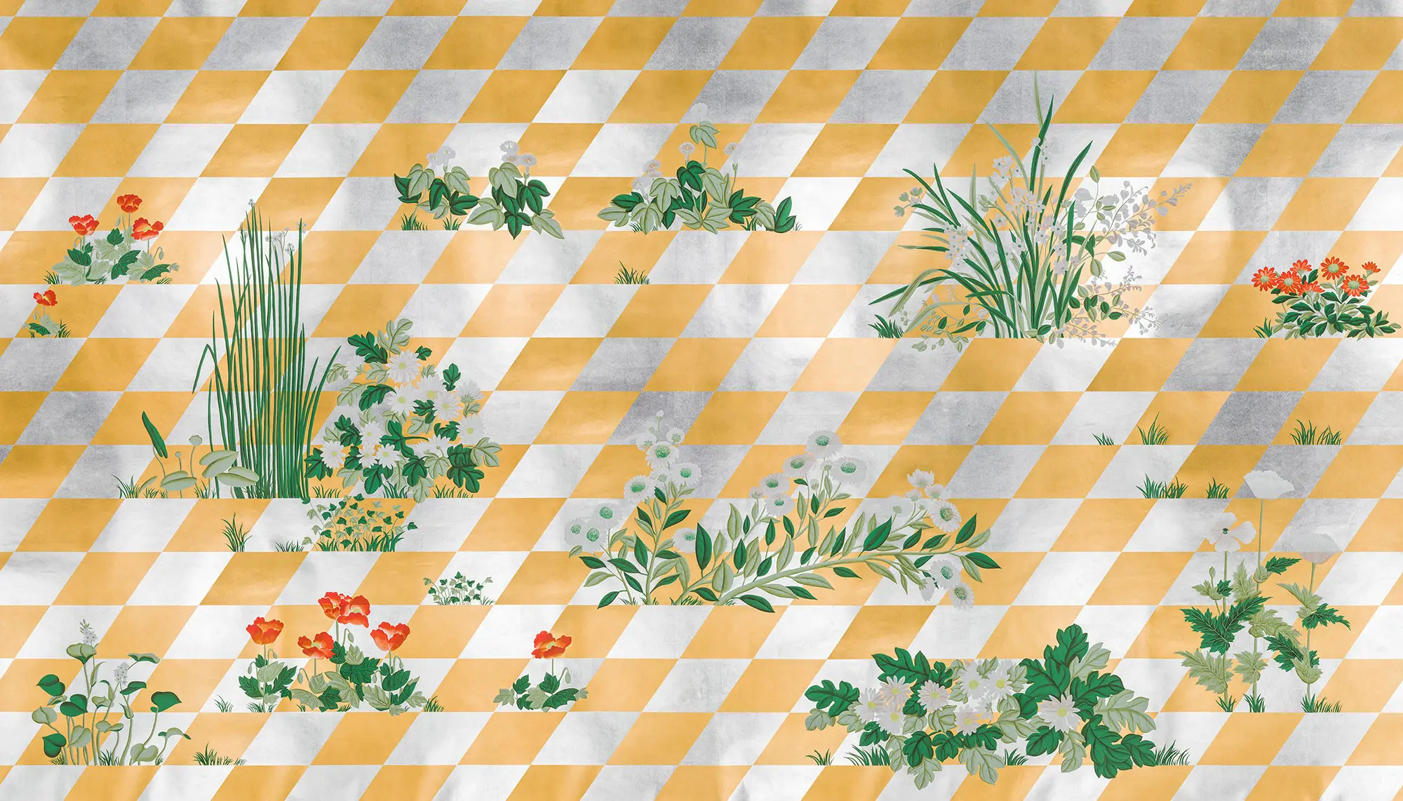 Обои ручная роспись Tiled Meadow Original colourway on Egyptian Gold gilded paper Обои ручная роспись Tiled Meadow Original colourway on Egyptian Gold gilded paper - постер Loft-Concept в Липецке