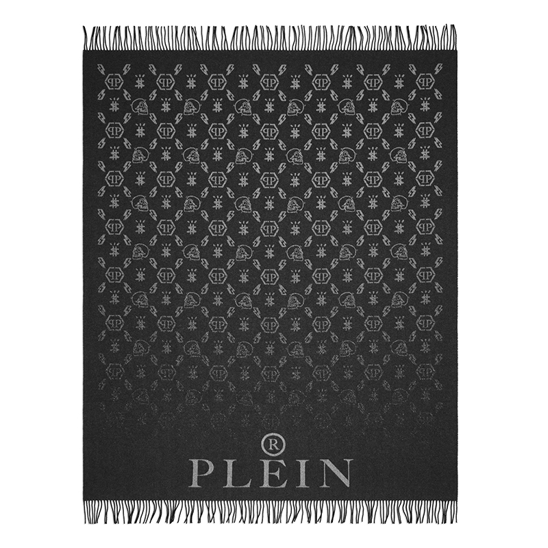 Плед Philipp Plein Plaid Cashmere Monogram Черный Серый Плед Philipp Plein Plaid Cashmere Monogram Черный Серый в Липецке | Loft Concept