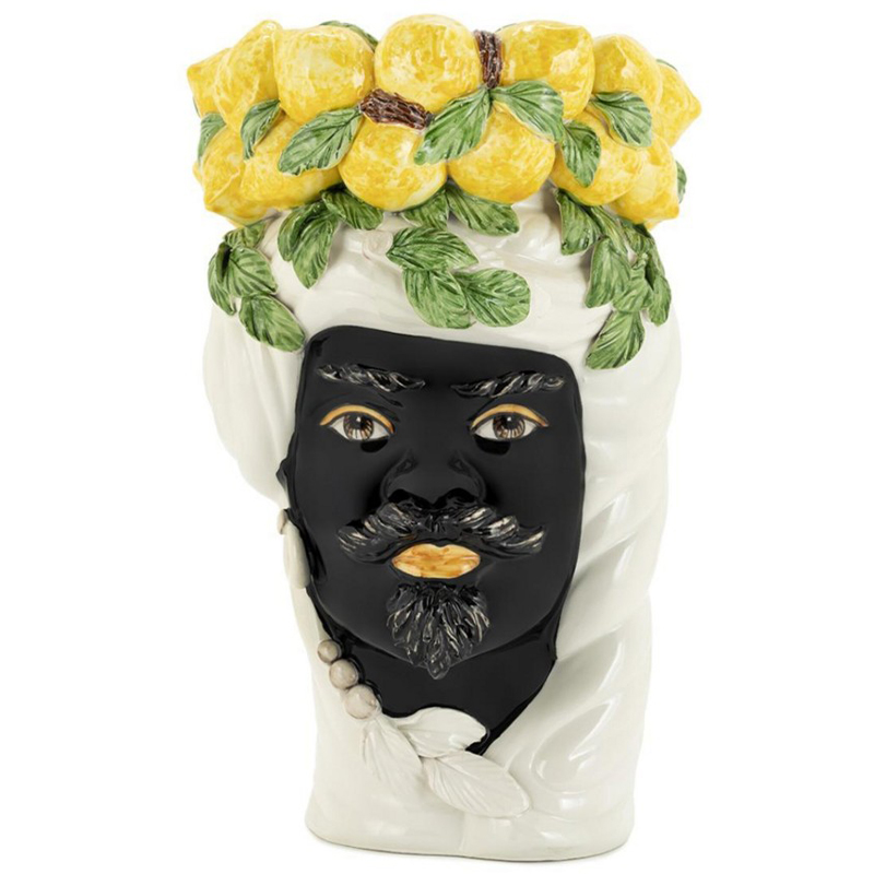 Ваза Vase Lemon Head Man White Белый Черный Желтый Зеленый Ваза Vase Lemon Head Man White Белый Черный Желтый Зеленый в Липецке | Loft Concept