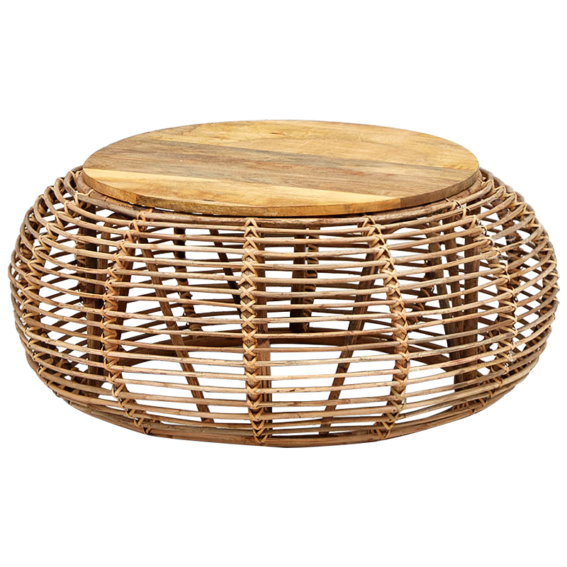 Плетеный кофейный стол с деревянной столешницей Wicker Wood Coffee Table Древесина Плетеный кофейный стол с деревянной столешницей Wicker Wood Coffee Table Древесина в Липецке | Loft Concept