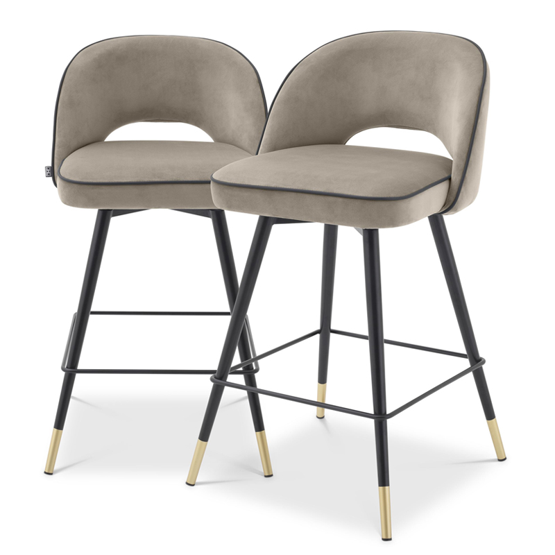 Комплект полубарных стульев Eichholtz Counter Stool Cliff set of 2 greige Бежево-серый Черный Латунь Комплект полубарных стульев Eichholtz Counter Stool Cliff set of 2 greige Бежево-серый Черный Латунь в Липецке | Loft Concept