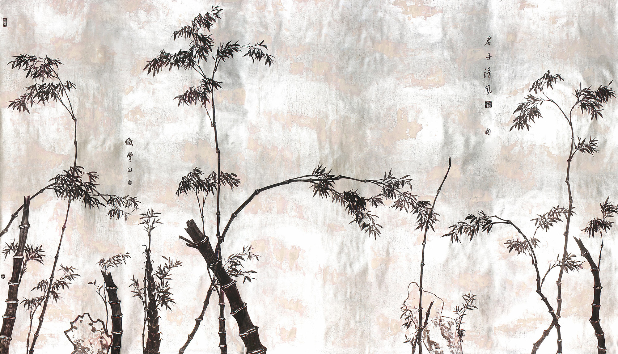 Обои ручная роспись Bamboo Quicksilver on Tarnished Silver gilded paper Обои ручная роспись Bamboo Quicksilver on Tarnished Silver gilded paper - постер Loft-Concept в Липецке