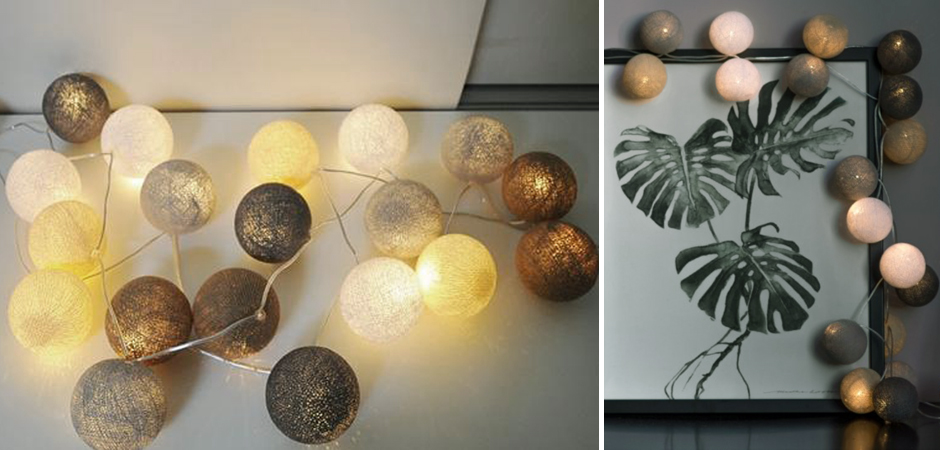 Гирлянда хлопковые фонарики Сotton Ball Sand-Grey - Loft-Concept в Липецке