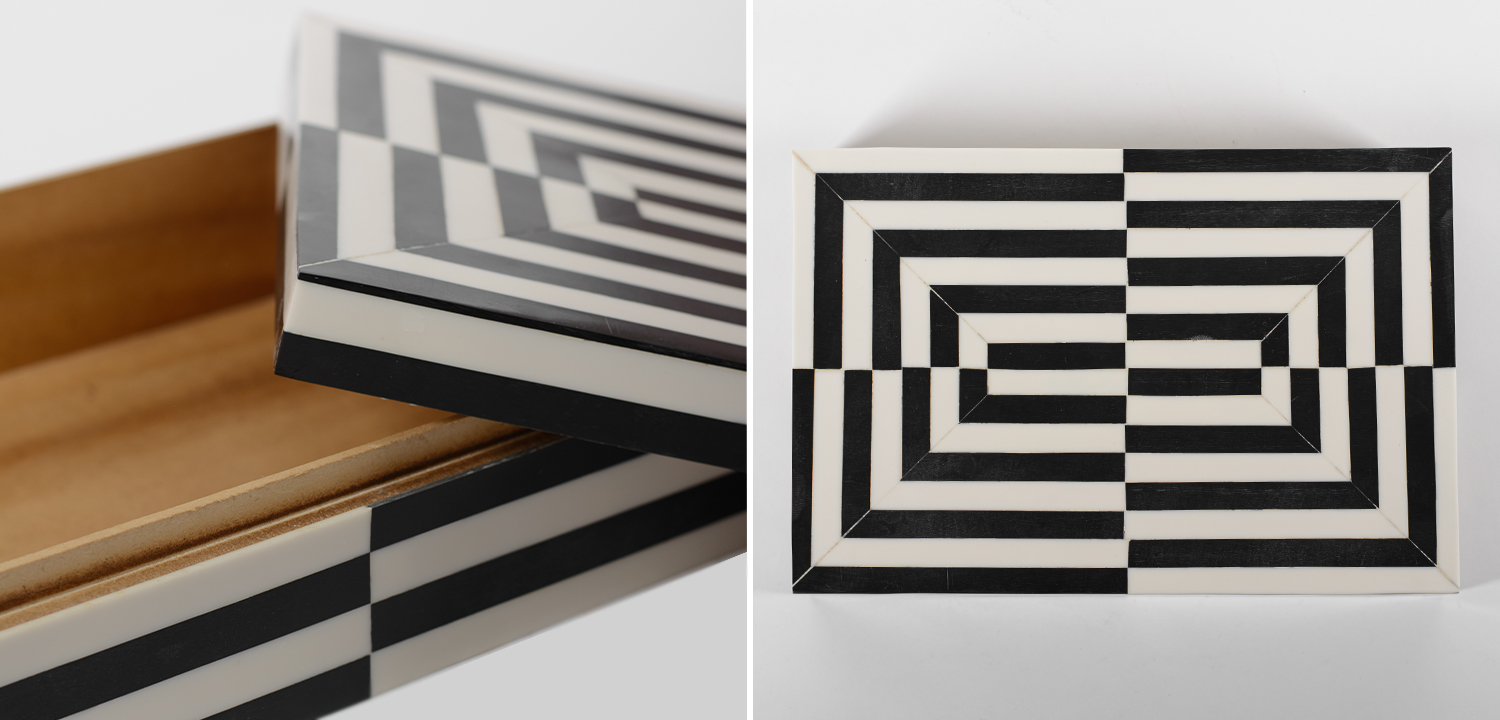 Шкатулка Black White Stripes Bone Inlay - фото