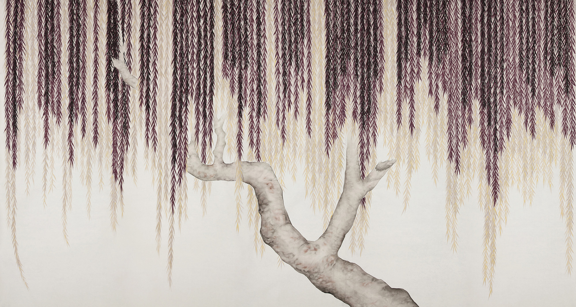Обои ручная роспись Willow Boysenberry on Bleached White dyed silk Обои ручная роспись Willow Boysenberry on Bleached White dyed silk - постер Loft-Concept в Липецке
