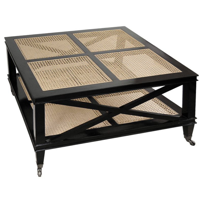 Кофейный стол Jacqueline Wicker Shelves Черный Бежевый Кофейный стол Jacqueline Wicker Shelves Черный Бежевый в Липецке | Loft Concept