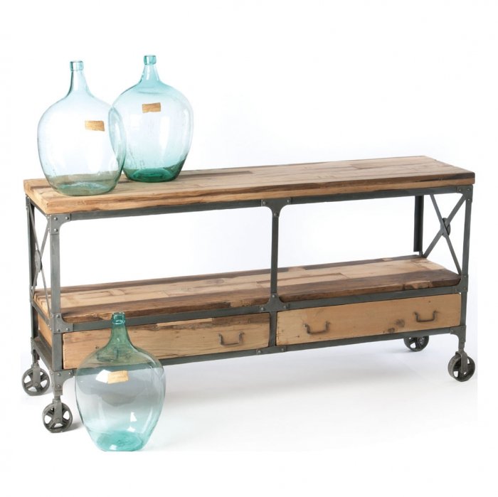 Консоль Industrial Metal Rust Rolling Reclaimed Wood Sideboard Консоль Industrial Metal Rust Rolling Reclaimed Wood Sideboard в Липецке | Loft Concept